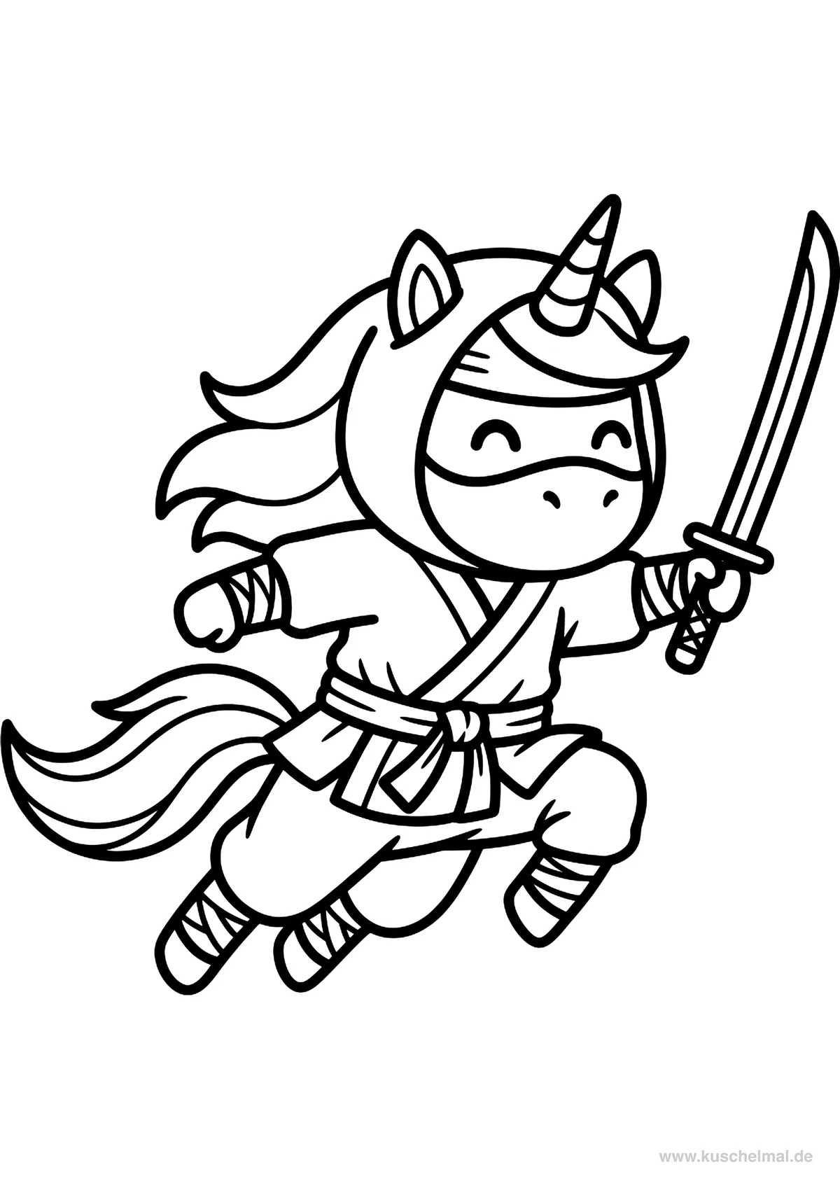 Unicorno Ninja - Disegno di Unicorno da colorare gratis per bambini da stampare