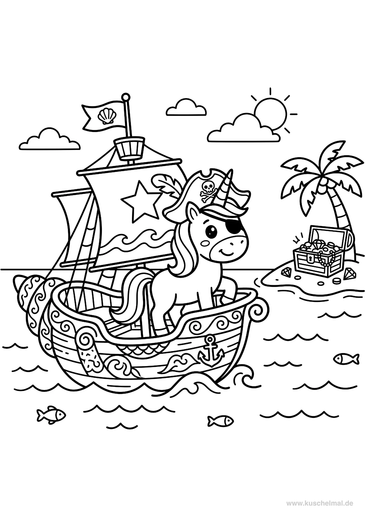 Unicorno Pirata - Disegno di Unicorno da colorare gratis per bambini da stampare