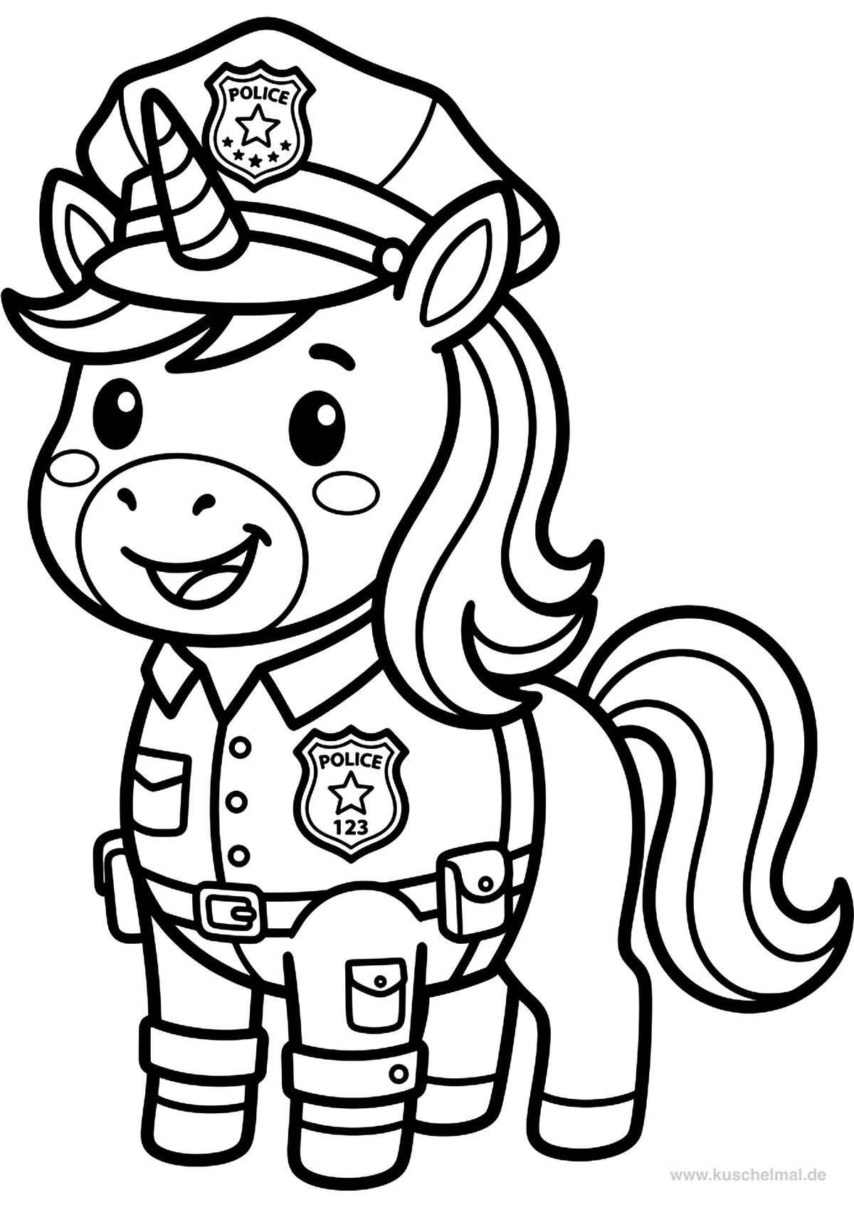 Unicorno Poliziotto - Disegno di Unicorno da colorare gratis per bambini da stampare