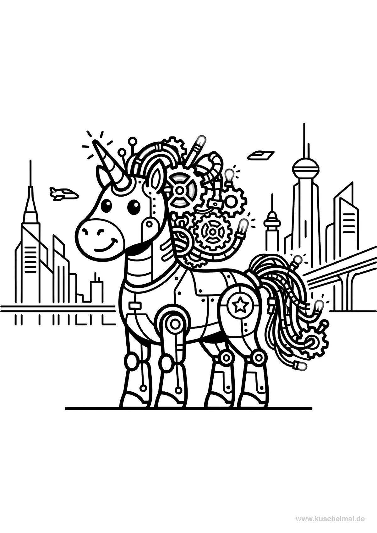 Unicorno Robot - Disegno di Unicorno da colorare gratis per bambini da stampare
