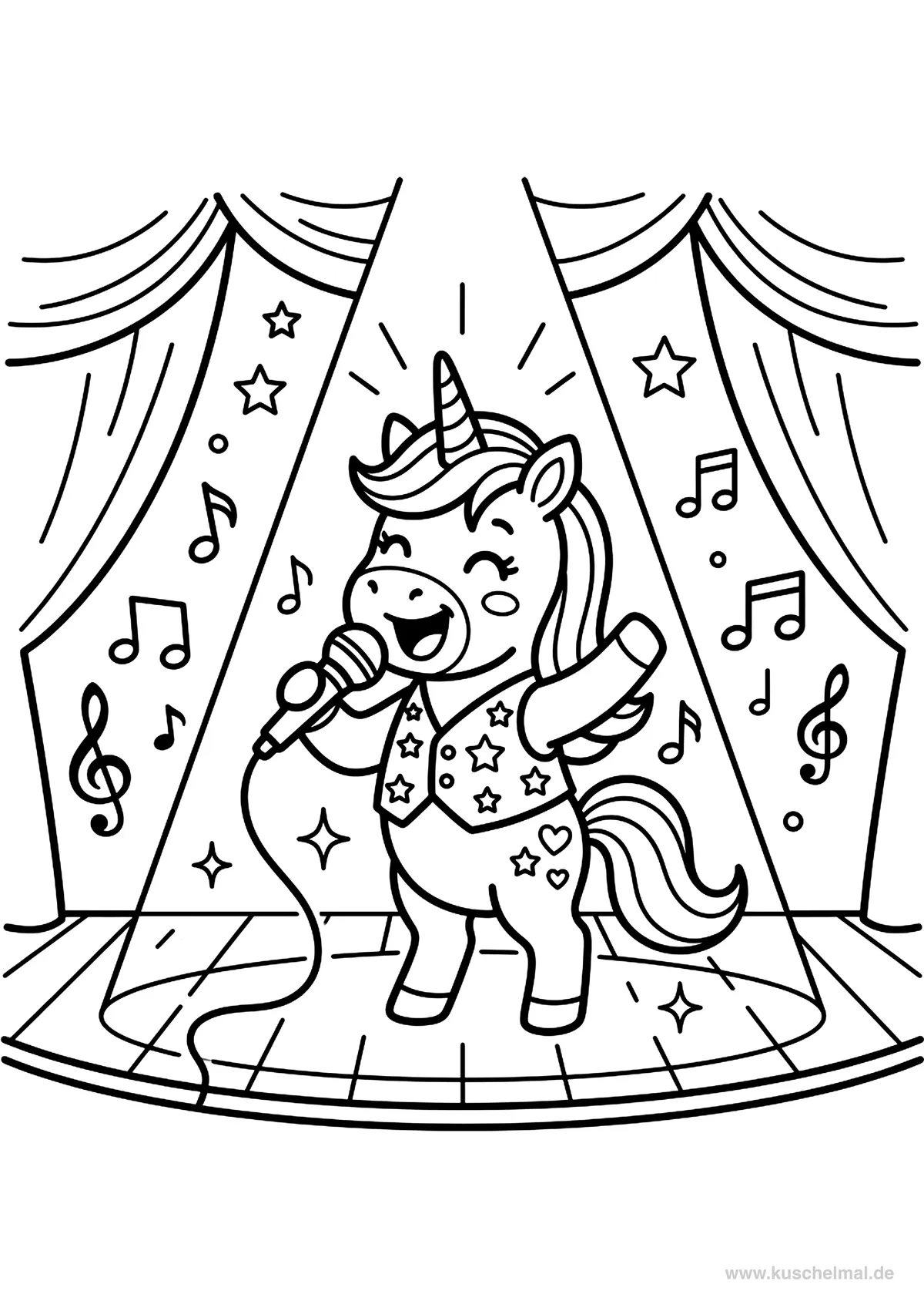Unicorno Cantante - Disegno di Unicorno da colorare gratis per bambini da stampare