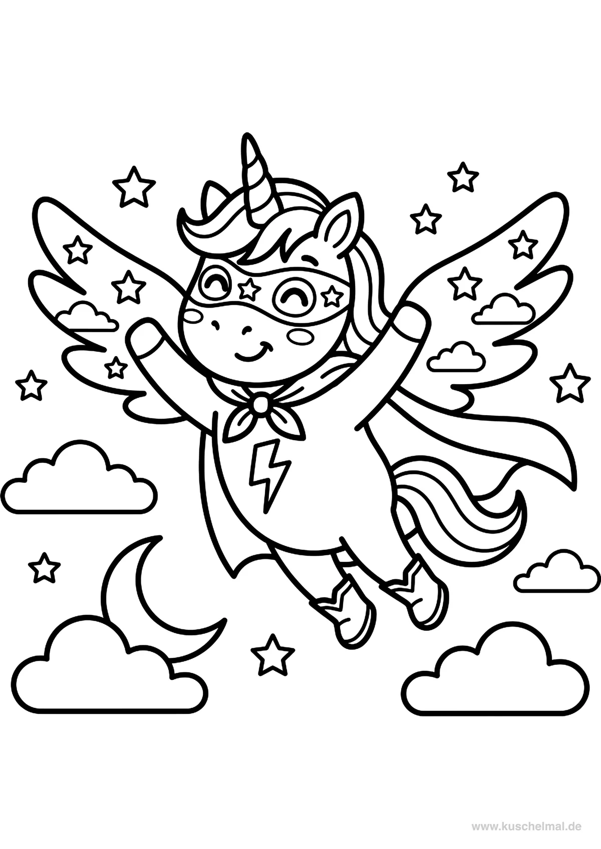 Unicorno Supereroe - Disegno di Unicorno da colorare gratis per bambini da stampare