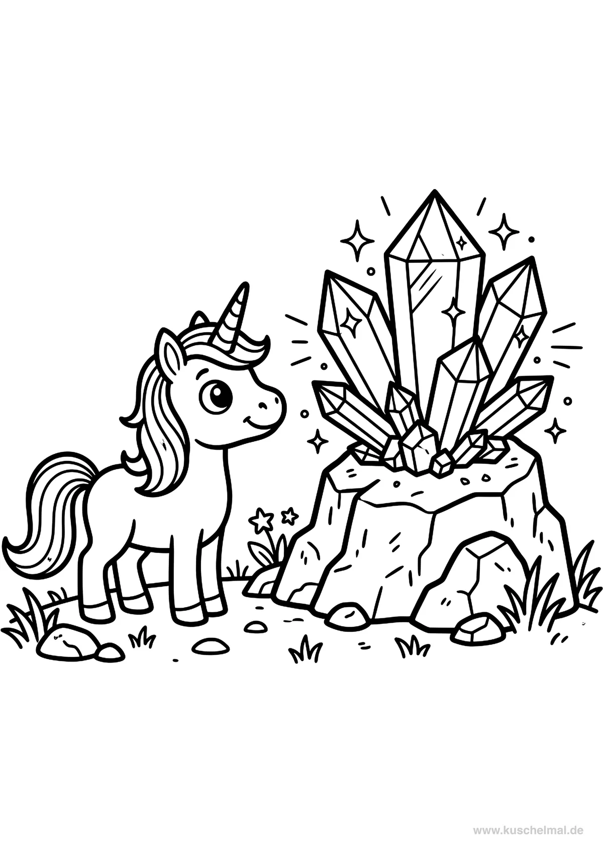 Unicorno e Cristallo Magico - Disegno di Unicorno da colorare gratis per bambini da stampare