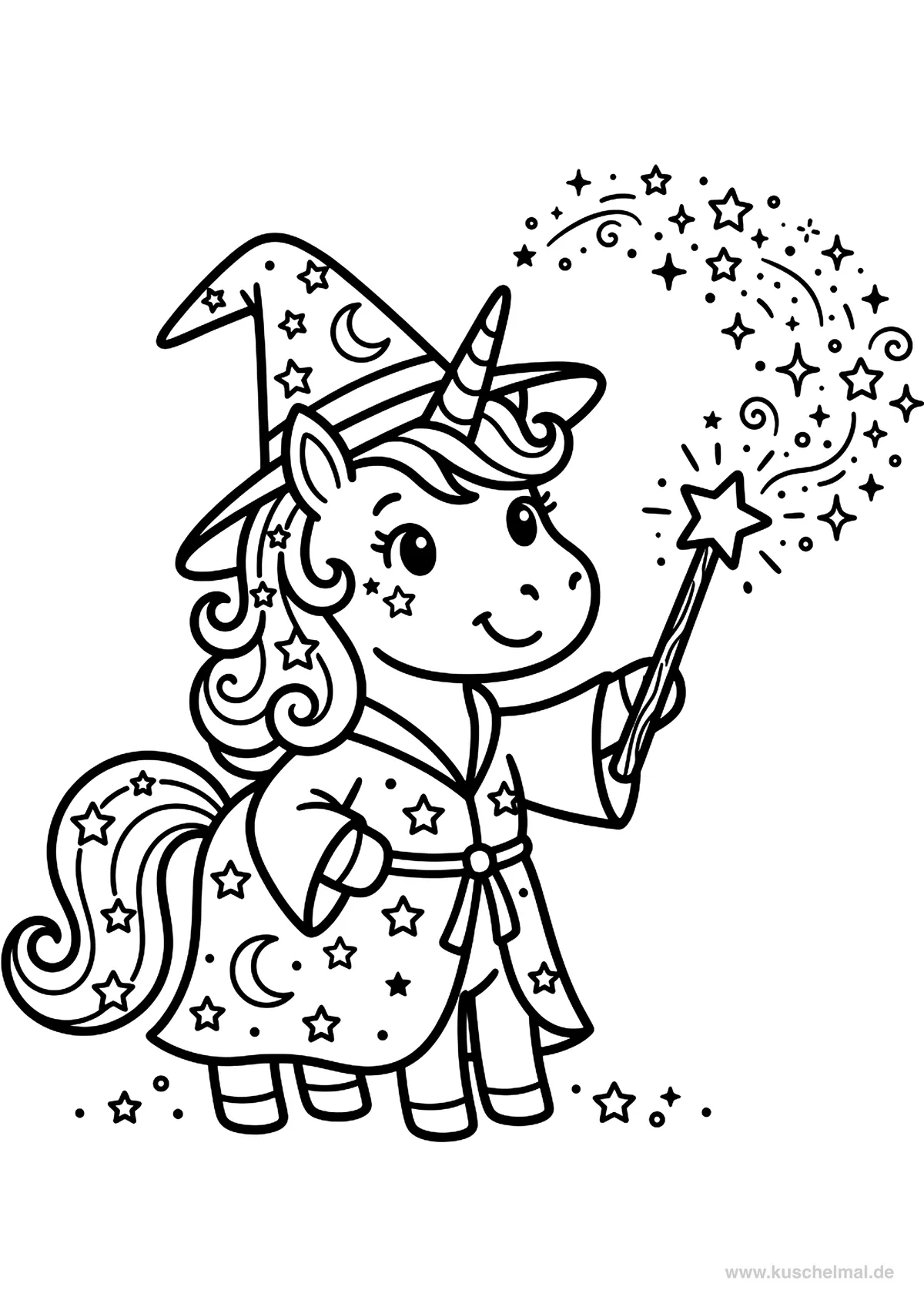 Unicorno Mago - Disegno di Unicorno da colorare gratis per bambini da stampare