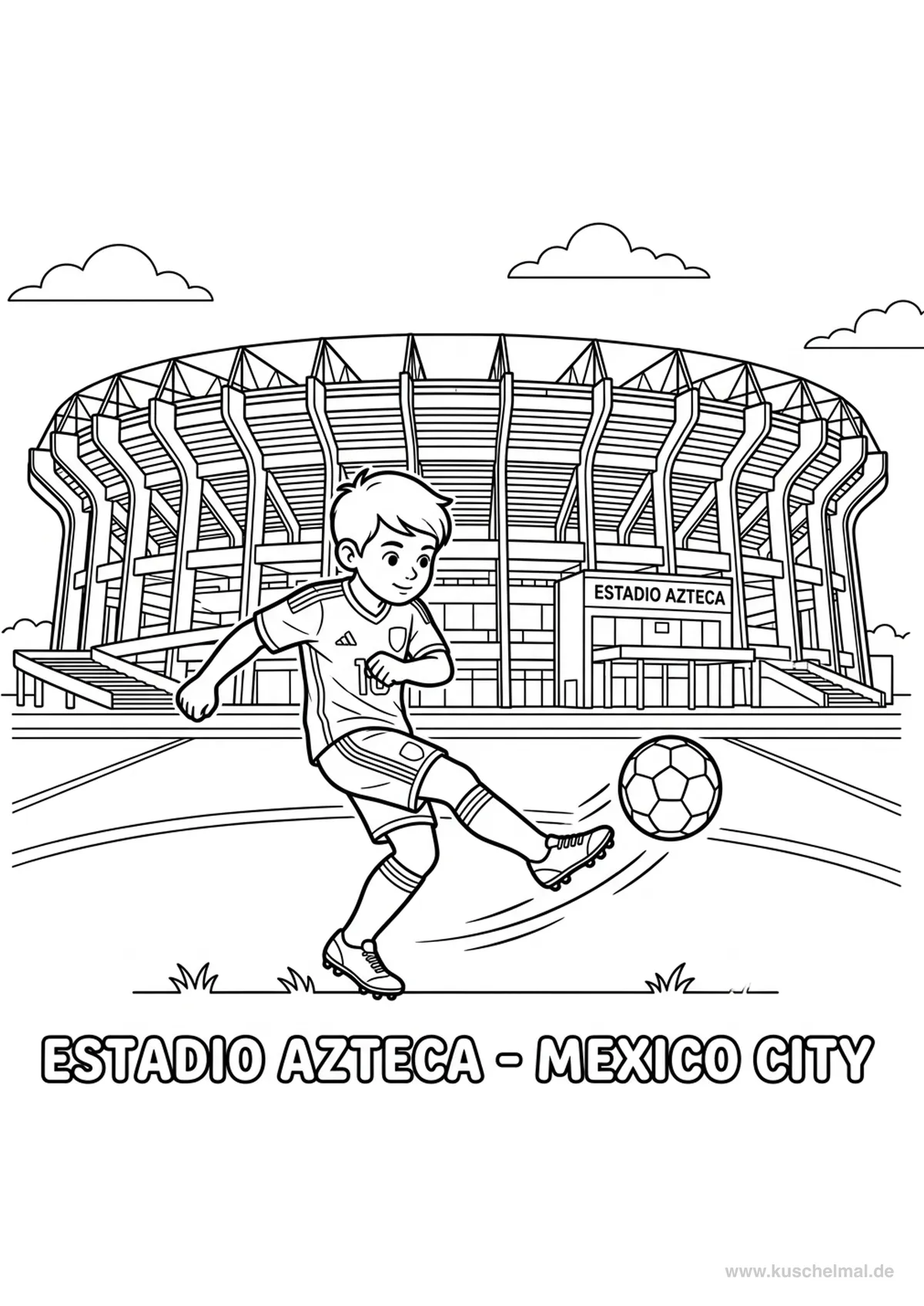 Estadio Azteca Mexico City - Kostenloses WM 2026 Ausmalbild für Kinder zum Ausdrucken