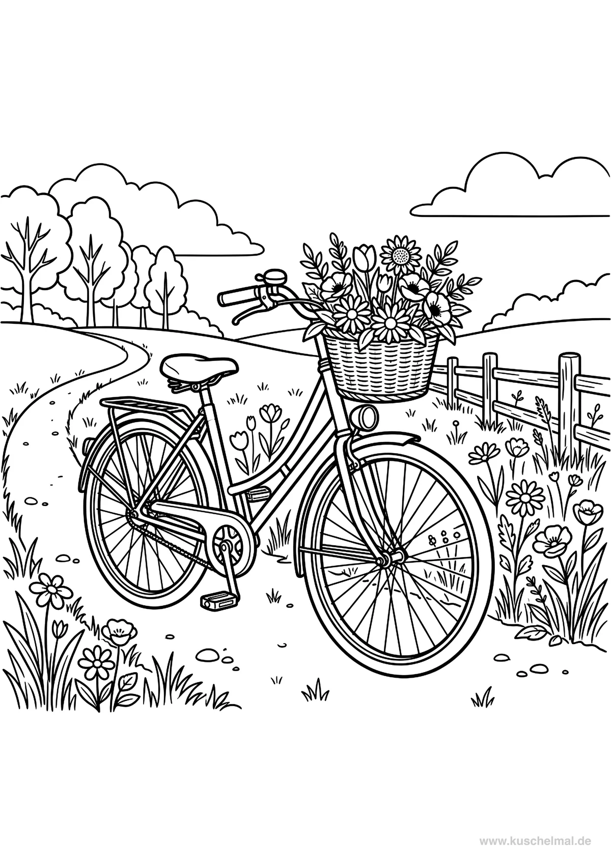 Gita in Bicicletta in Estate - Disegno di Estate da colorare gratis per bambini da stampare