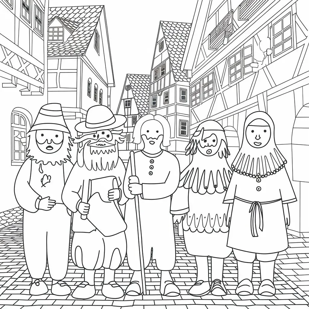Fasching Narrenfiguren Ausmalbild - Kostenloses Karneval Ausmalbild für Kinder zum Ausdrucken