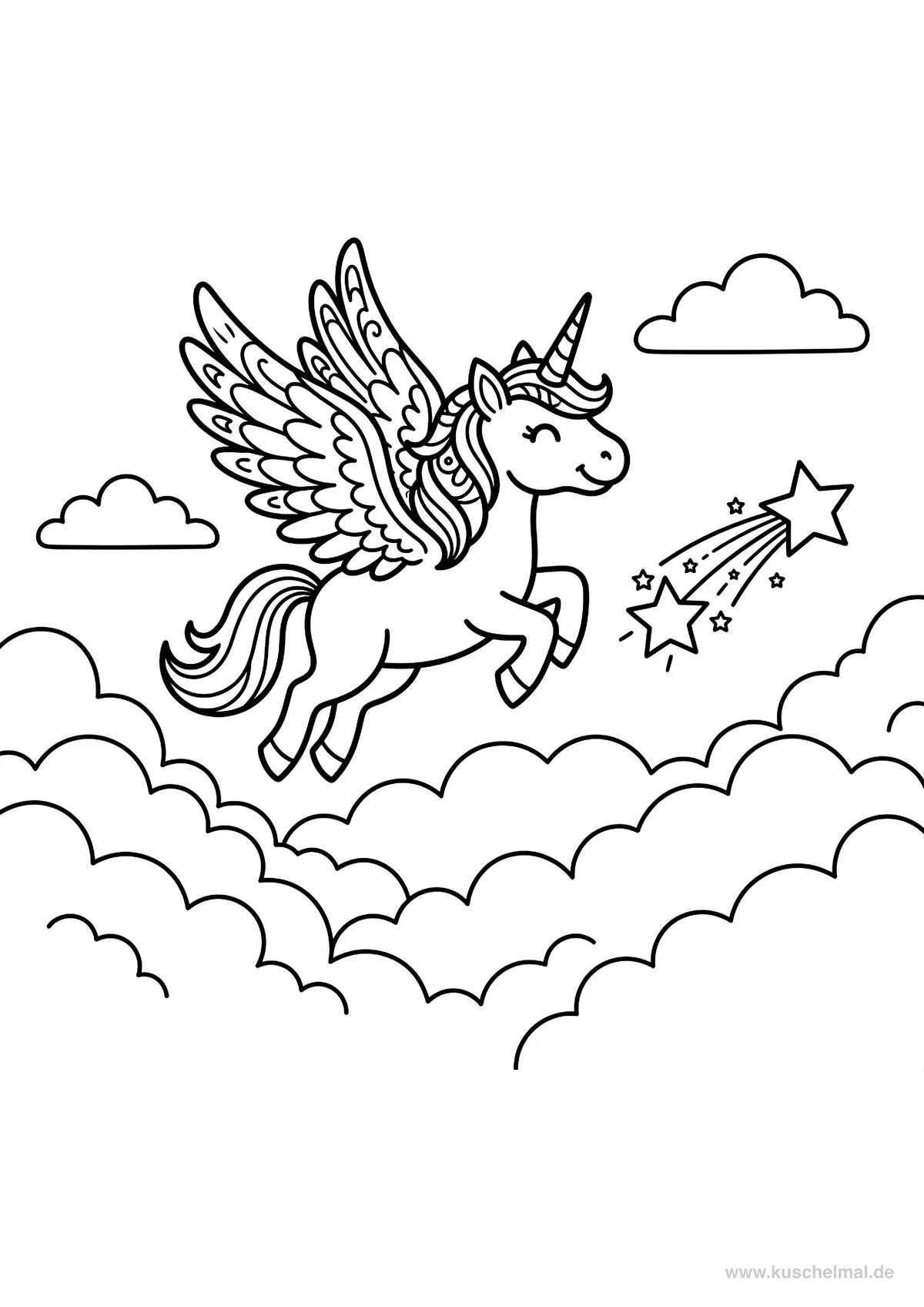 Unicorno Volante con Ali - Disegno di Unicorno da colorare gratis per bambini da stampare