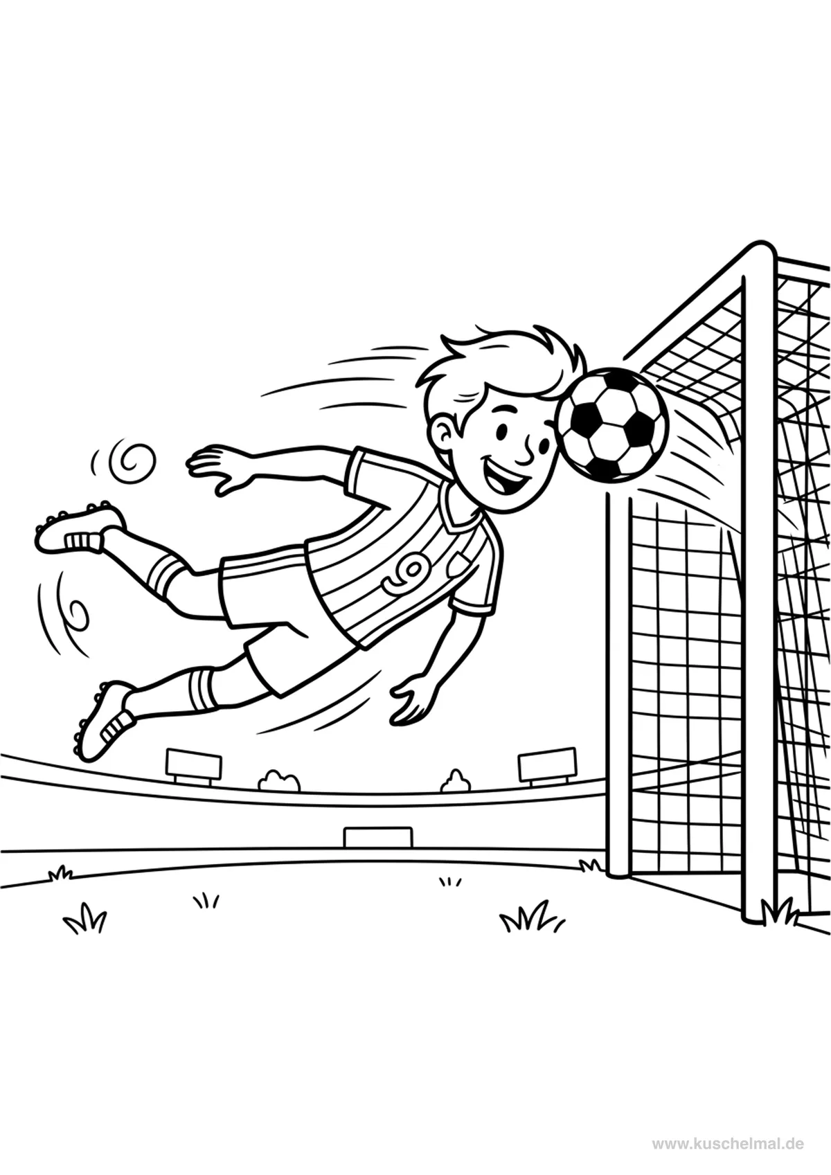Flugkopfball Tor - Kostenloses Fußball Ausmalbild für Kinder zum Ausdrucken