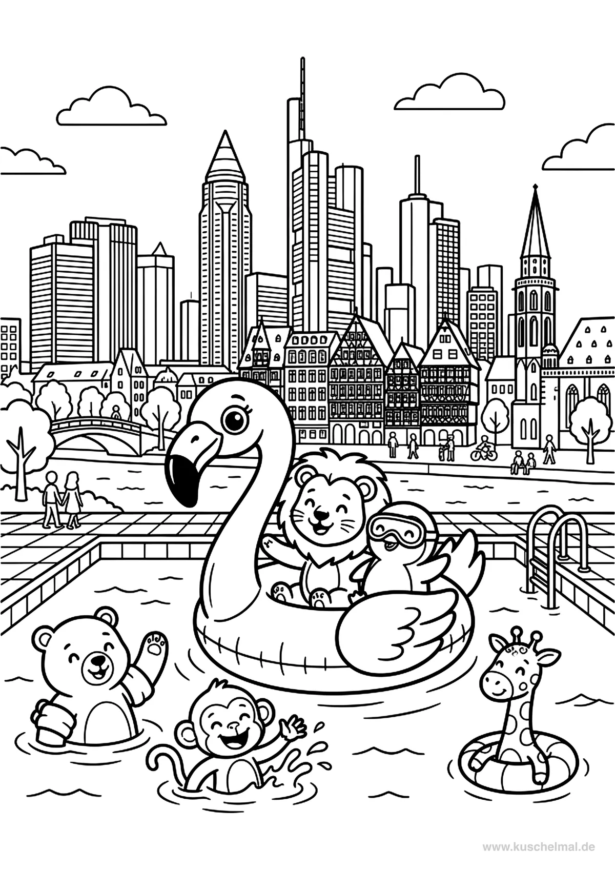Frankfurt - Kostenloses Städte Ausmalbild für Kinder zum Ausdrucken