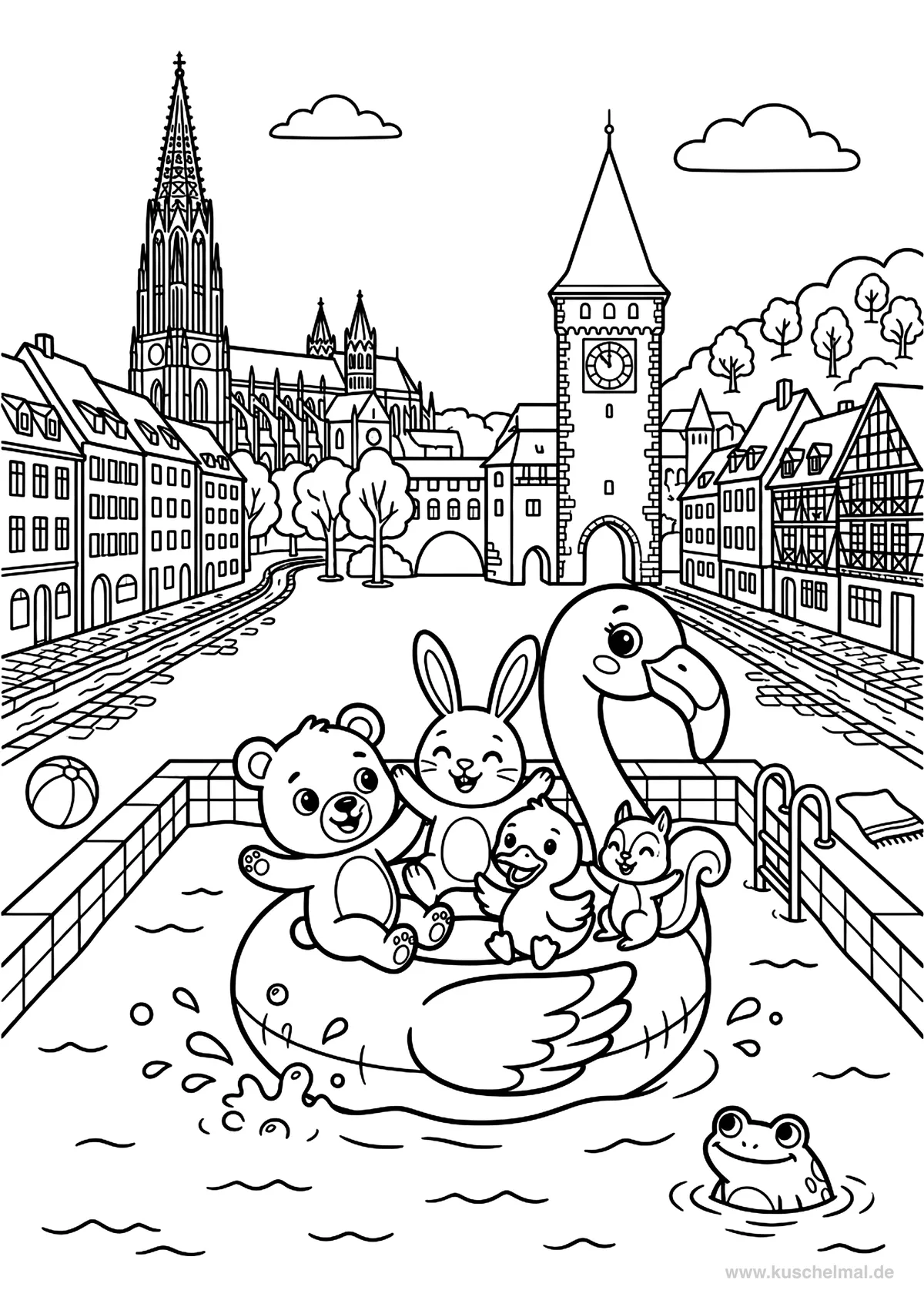 Freiburg - Kostenloses Städte Ausmalbild für Kinder zum Ausdrucken