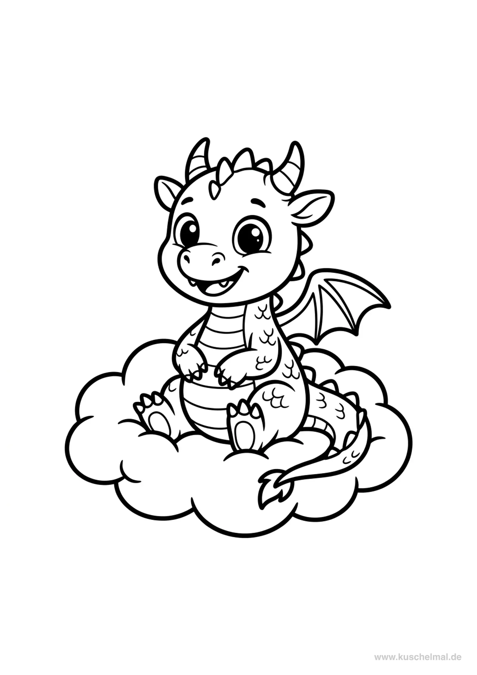 Freundlicher kleiner Drache Ausmalbild - Kostenloses Drachen Ausmalbild für Kinder zum Ausdrucken
