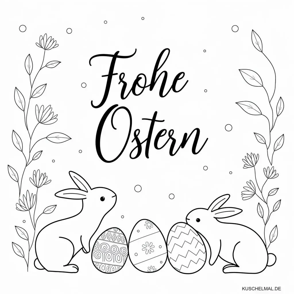 Frohe Ostern Ausmalbild mit Hasen - Kostenloses Ostern Ausmalbild für Kinder zum Ausdrucken und Ausmalen