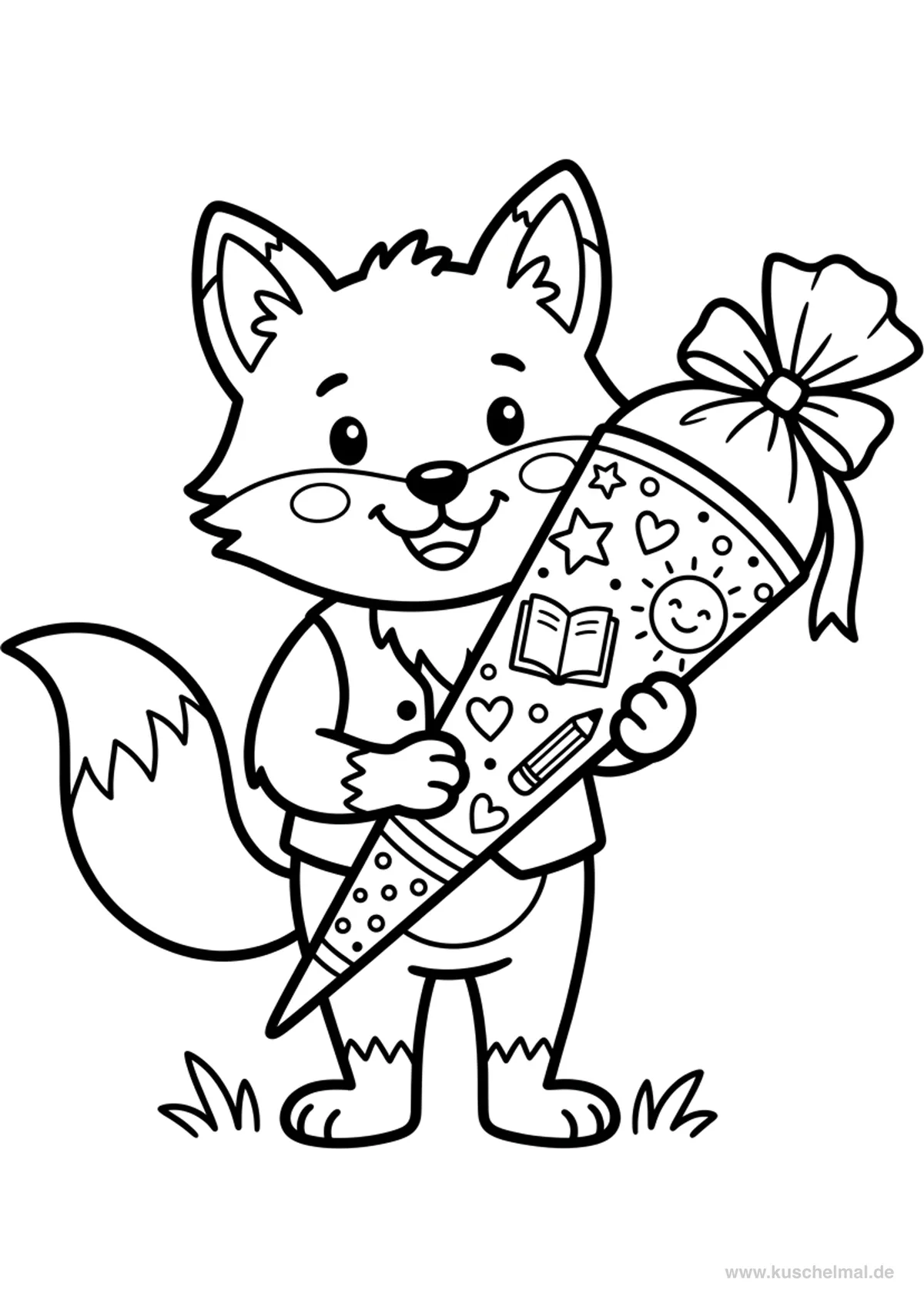 Volpe con Cartoccio Scolastico - Disegno di Cartoccio Scolastico da colorare gratis per bambini da stampare