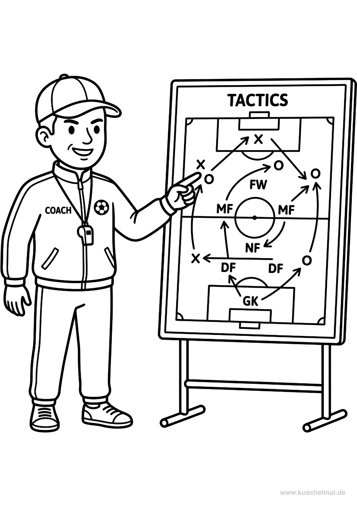 Allenatore con Lavagna Tattica - Disegno di Calcio da colorare gratis per bambini da stampare