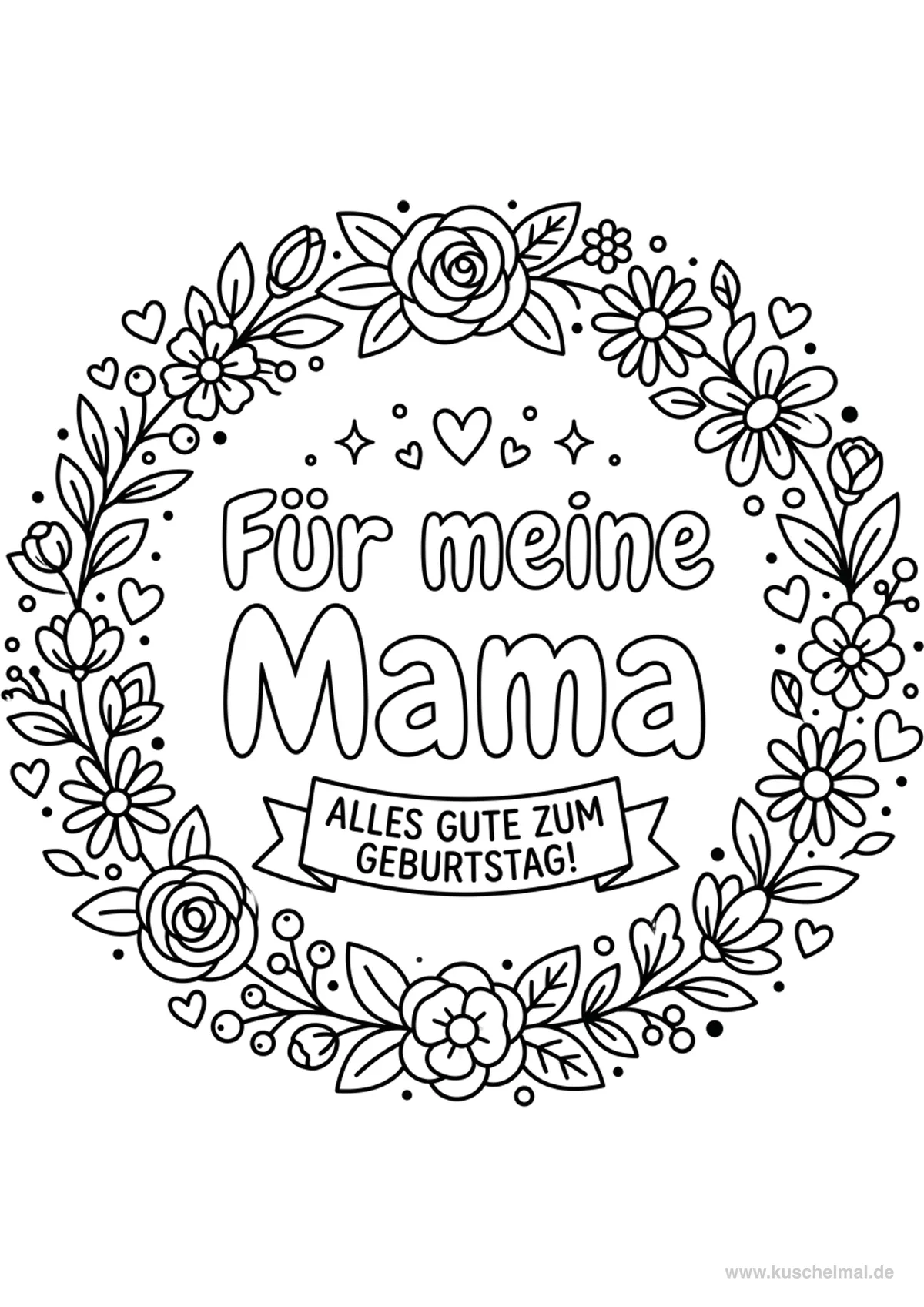 Biglietto di Auguri per Mamma - Disegno di Compleanno da colorare gratis per bambini da stampare