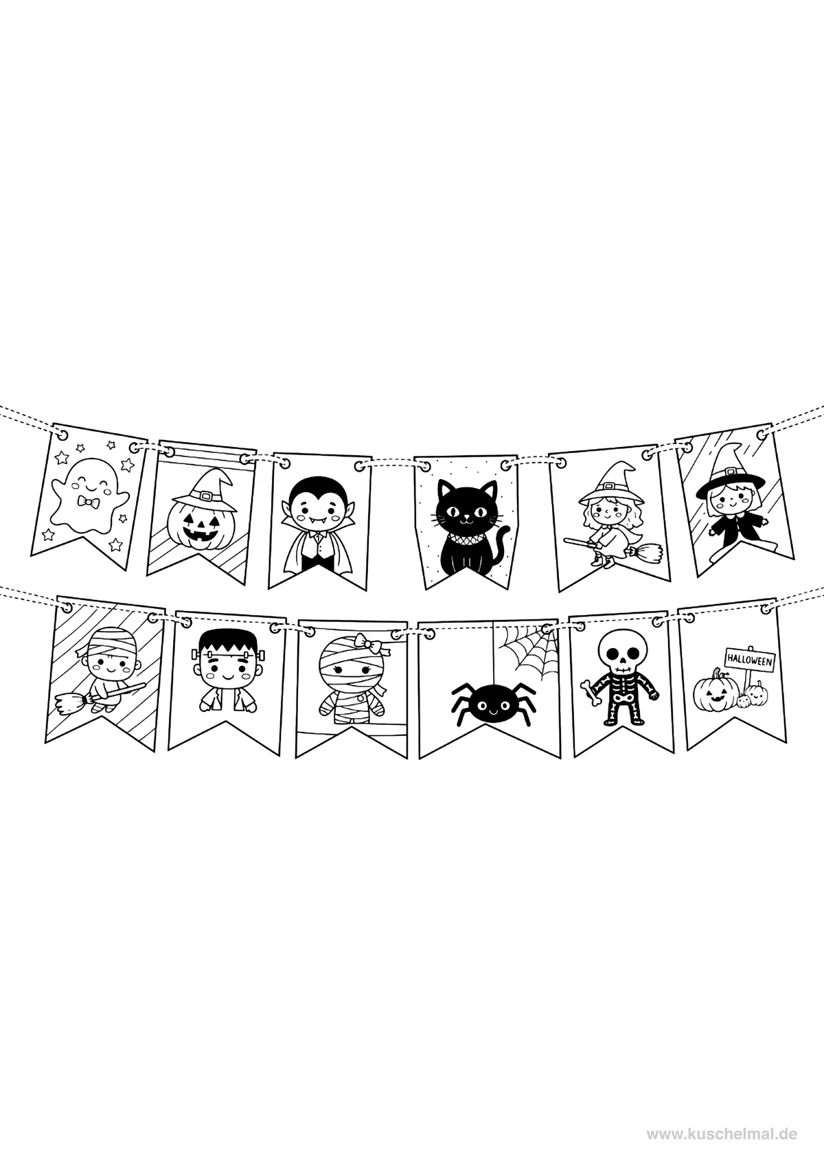 Grande Festone a Bandierine di Halloween - Disegno di Ghirlande di Halloween da colorare gratis per bambini da stampare