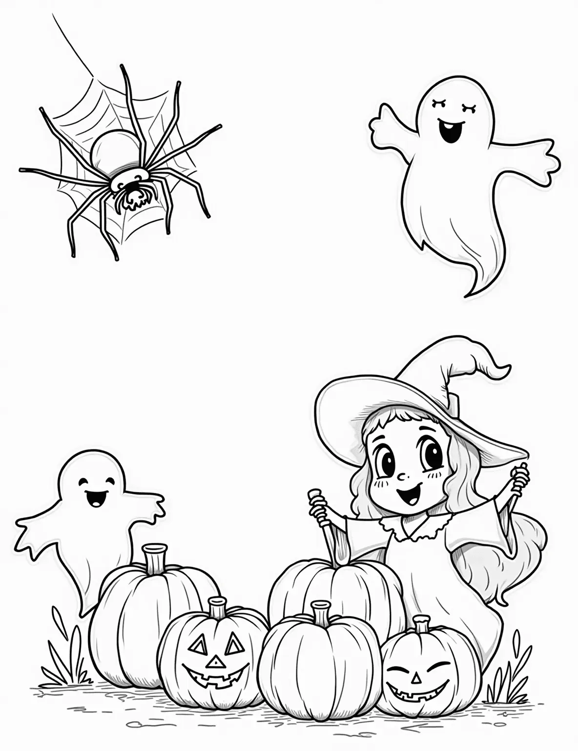 Kleine Hexe auf Besen Ausmalbild - Kostenloses Herbst Ausmalbild für Kinder zum Ausdrucken