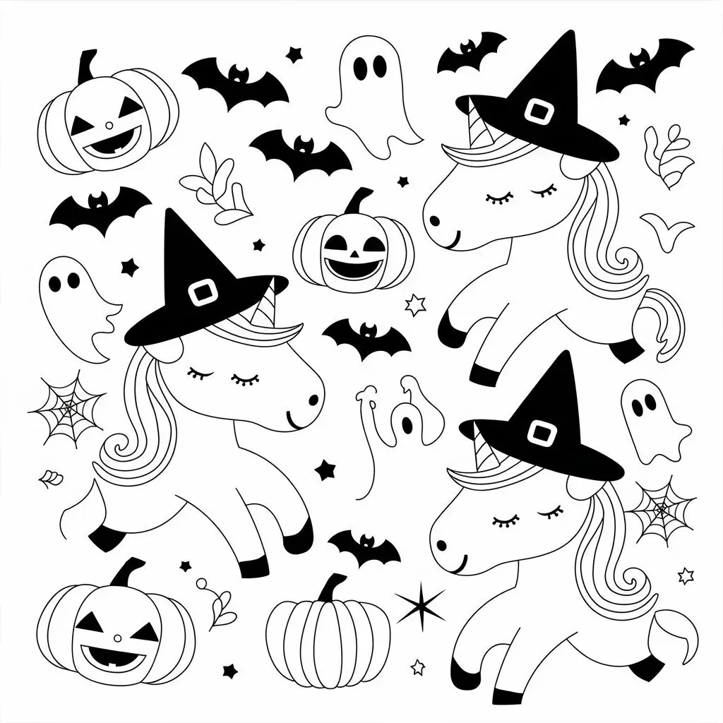 Halloween Einhorn Ausmalbild - Kostenloses Herbst Ausmalbild für Kinder zum Ausdrucken