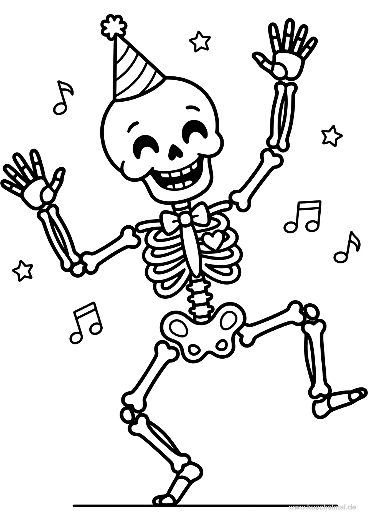 Scheletro Danzante - Disegno di Halloween da colorare gratis per bambini da stampare