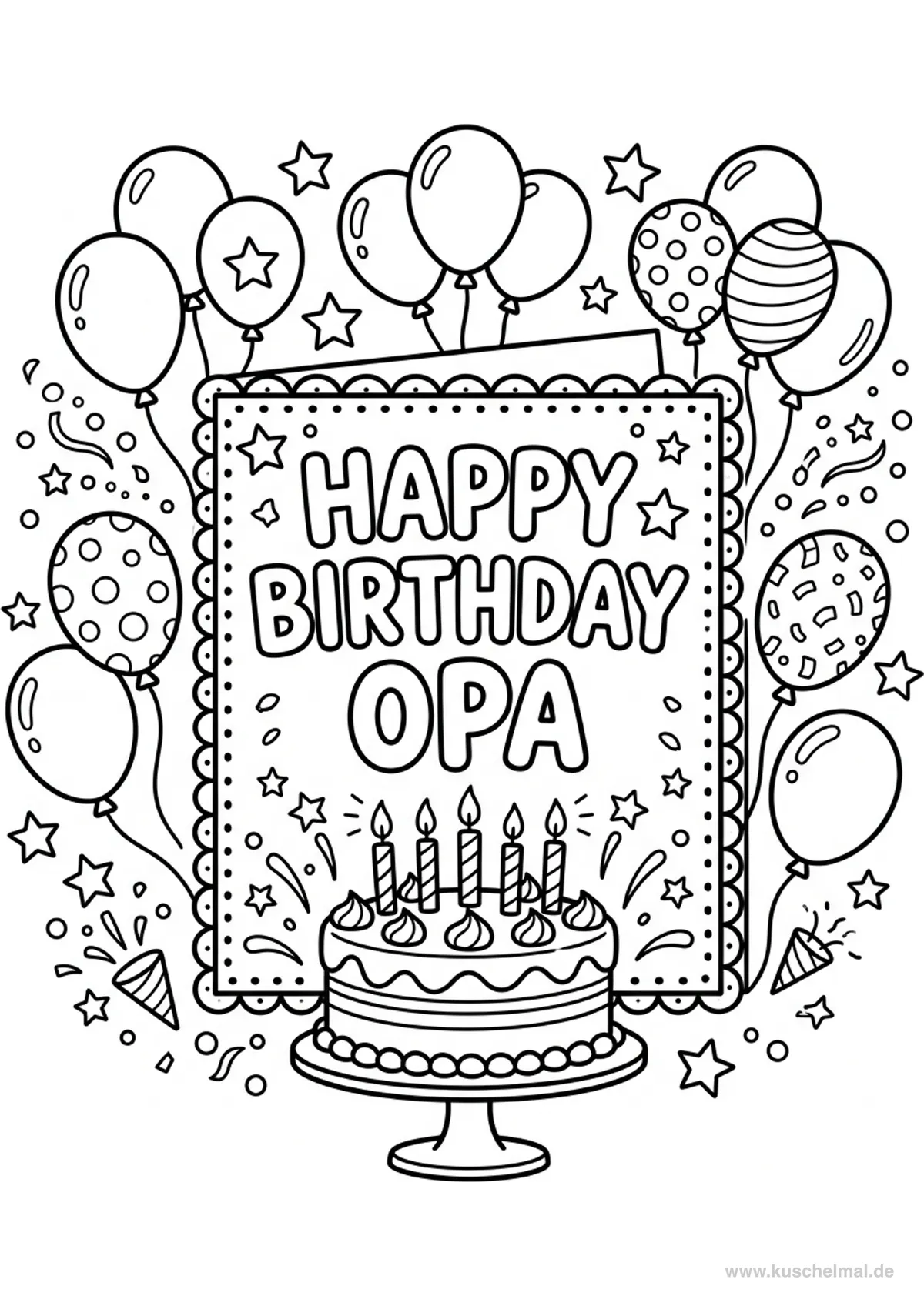 Buon Compleanno Nonno - Disegno di Compleanno da colorare gratis per bambini da stampare