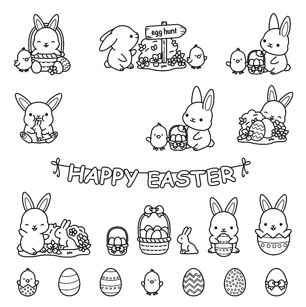 Happy Easter Coloring Page - Kostenloses Ostern Ausmalbild für Kinder zum Ausdrucken
