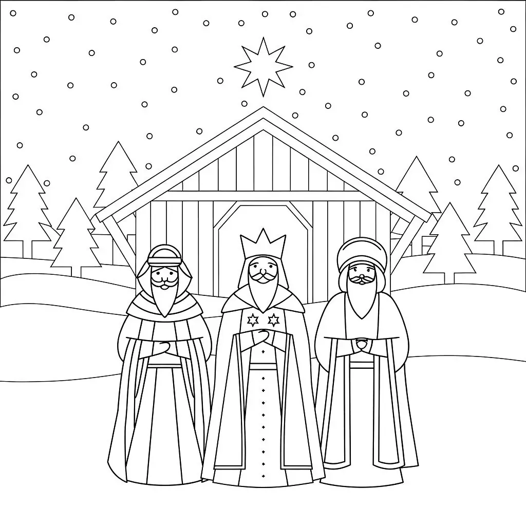 Die Heiligen Drei Könige Ausmalbild - Kostenloses Weihnachten Ausmalbild für Kinder zum Ausdrucken