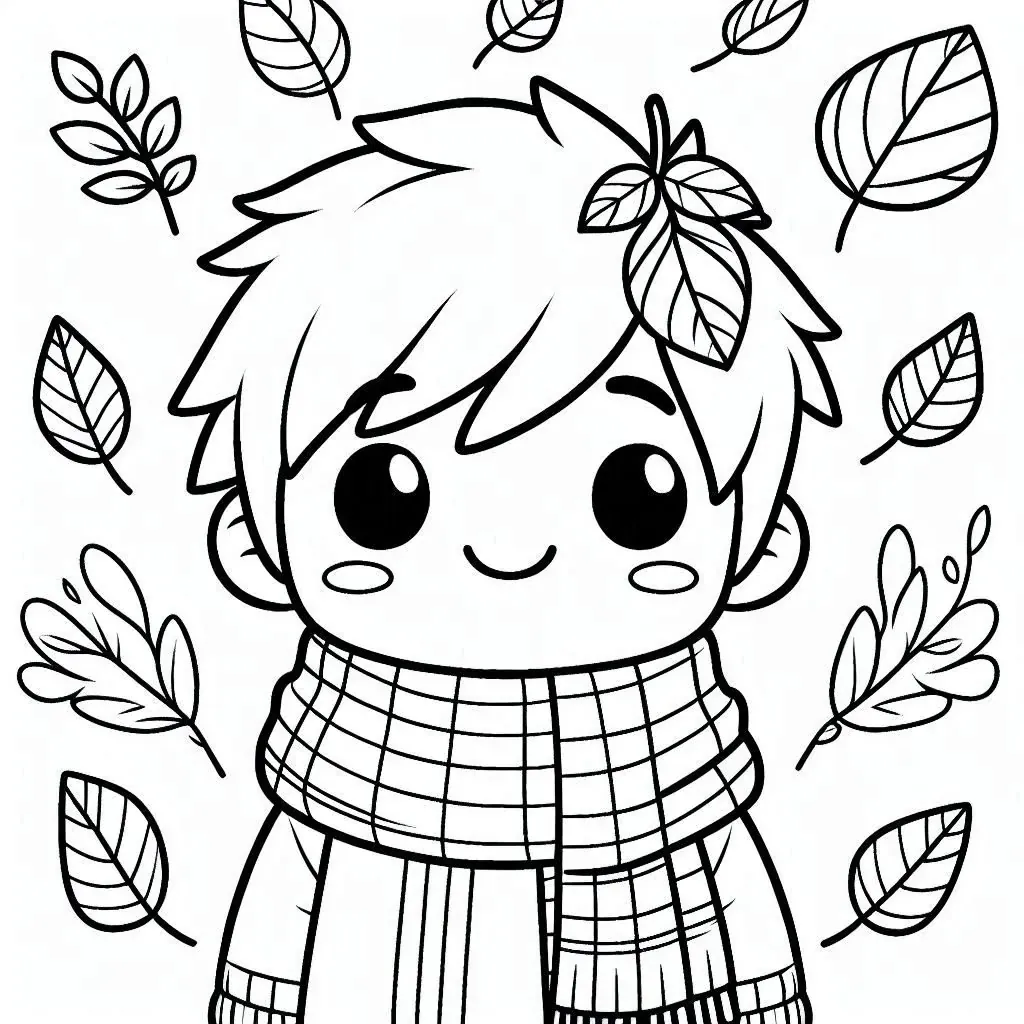 Herbst Ausmalbild Junge - Kostenloses Herbst Ausmalbild für Kinder zum Ausdrucken