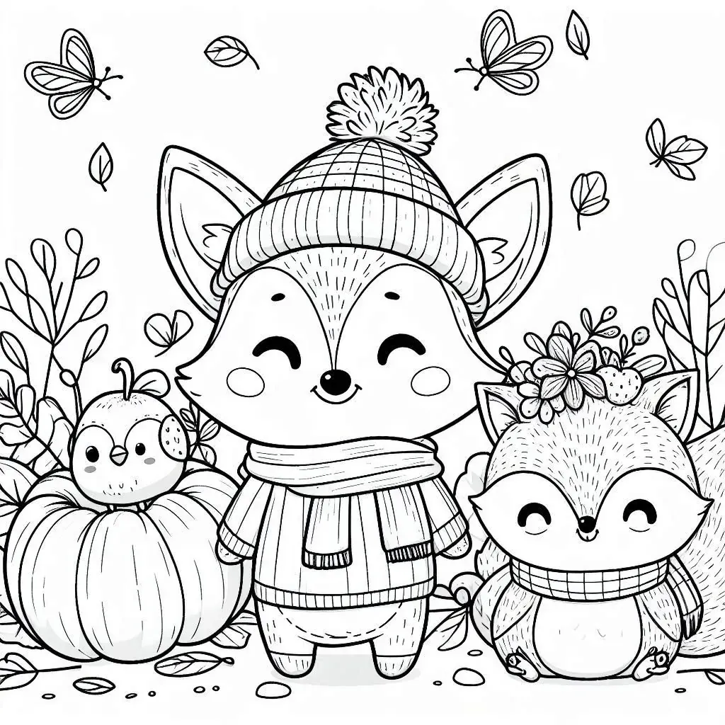 Waldtiere im Herbst Ausmalbild - Kostenloses Herbst Ausmalbild für Kinder zum Ausdrucken