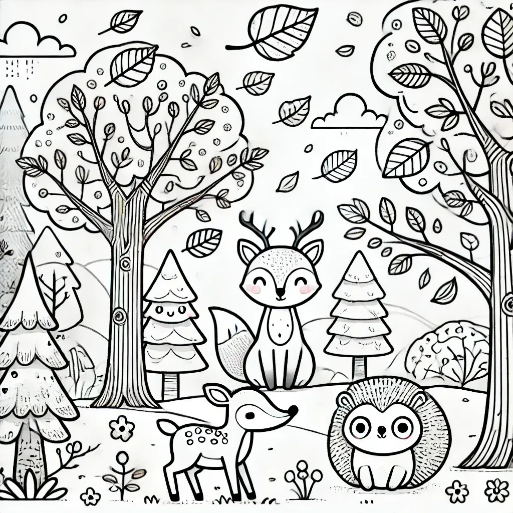 Herbstblätter im Wind Ausmalbild - Kostenloses Herbst Ausmalbild für Kinder zum Ausdrucken