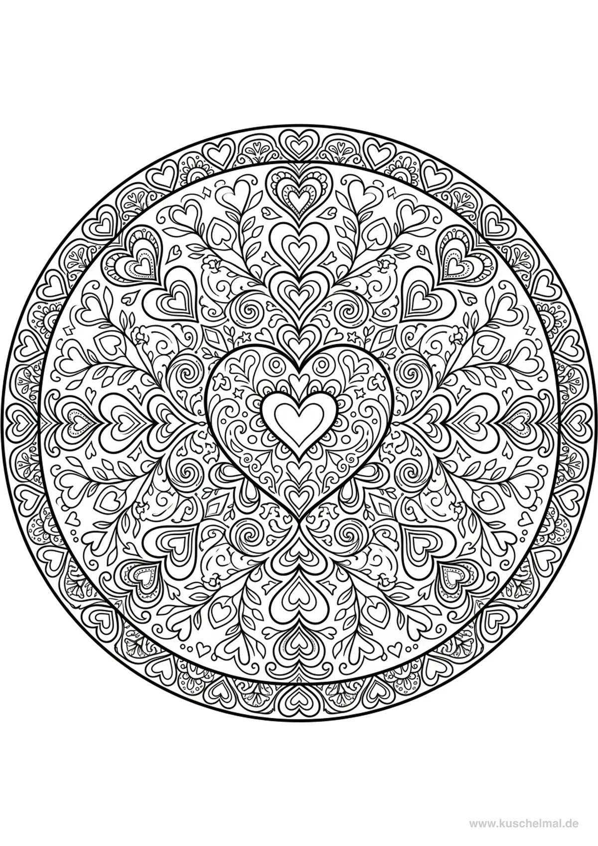 Herz Mandala für Kinder - Kostenloses Mandala Ausmalbilder Ausmalbild für Kinder zum Ausdrucken