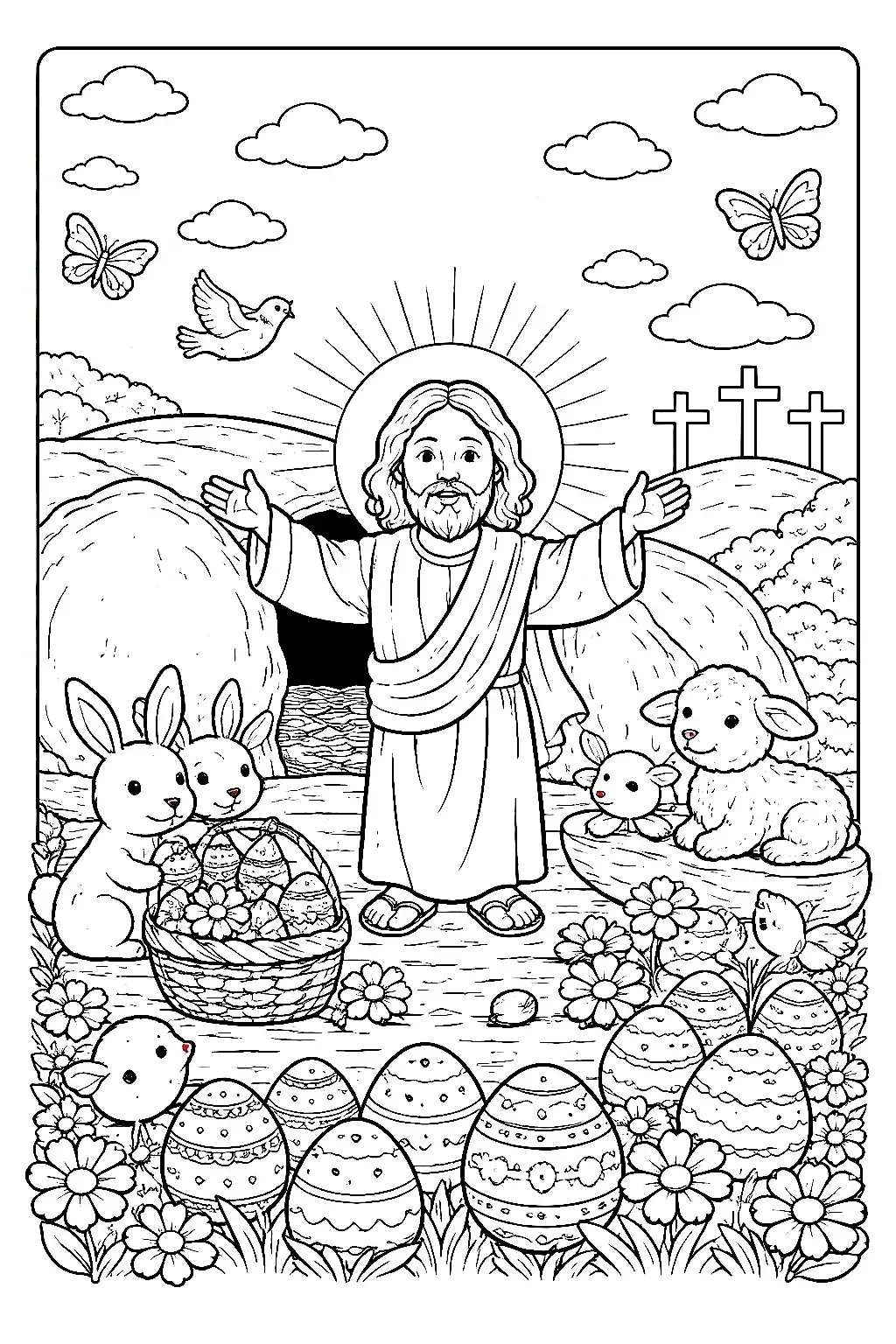 Jesus Ostern Ausmalbild - Kostenloses Ostern Ausmalbild für Kinder zum Ausdrucken