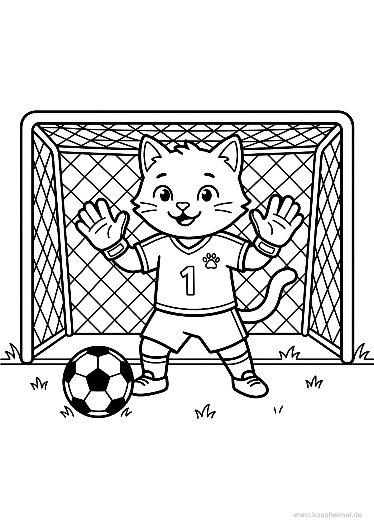 Gatto come Portiere - Disegno di Calcio da colorare gratis per bambini da stampare