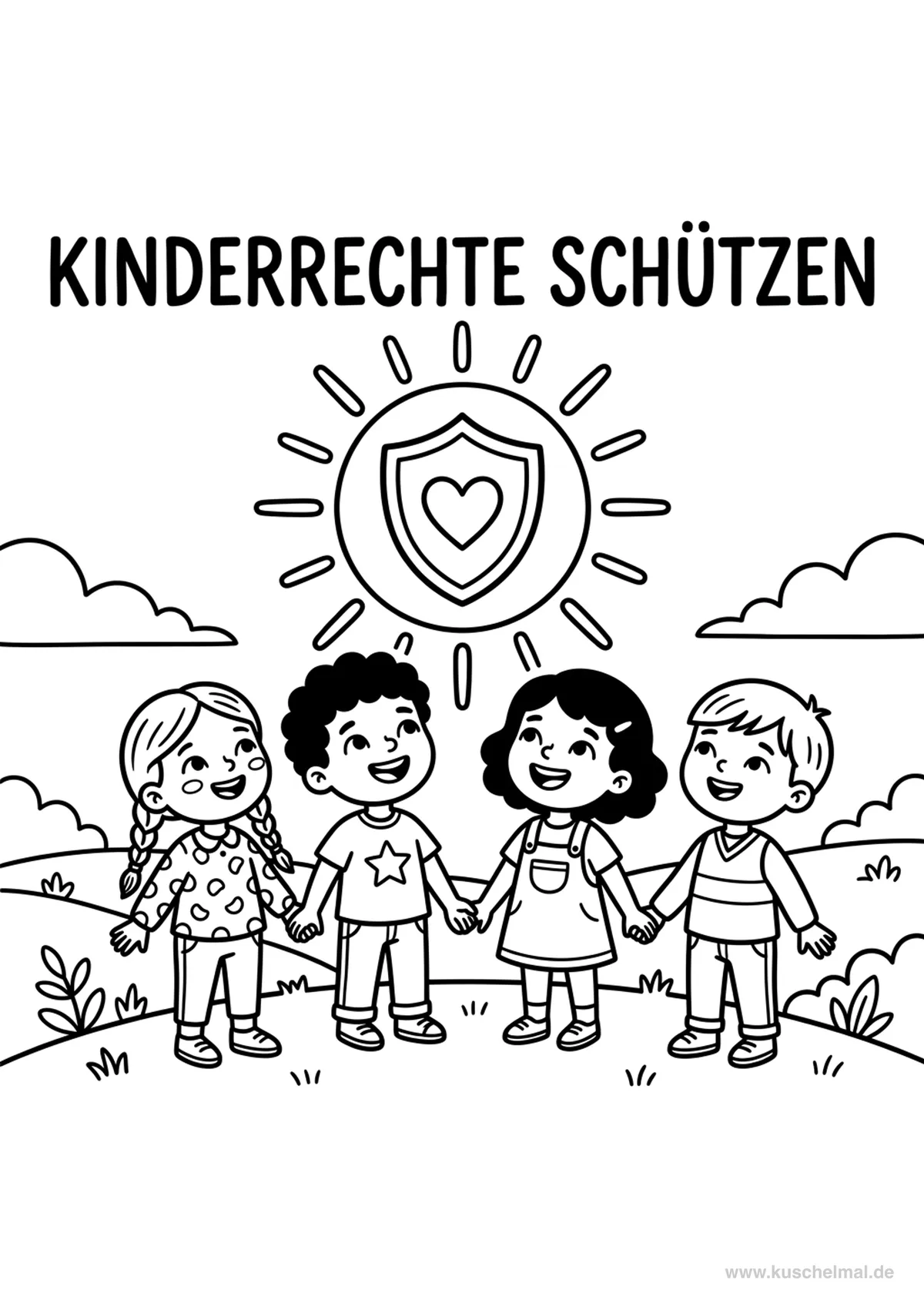 Kinderrechte schützen Ausmalbild - Kostenloses Internationaler Kindertag Ausmalbild für Kinder zum Ausdrucken