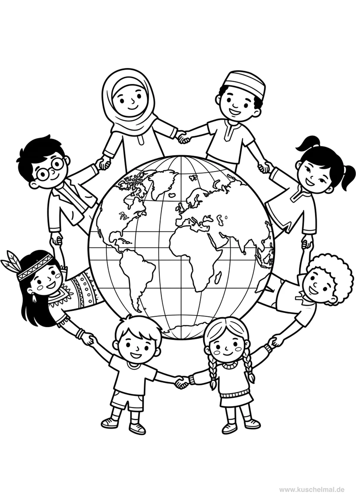 Kindertag Weltweit Ausmalbild - Kostenloses Internationaler Kindertag Ausmalbild für Kinder zum Ausdrucken und Ausmalen