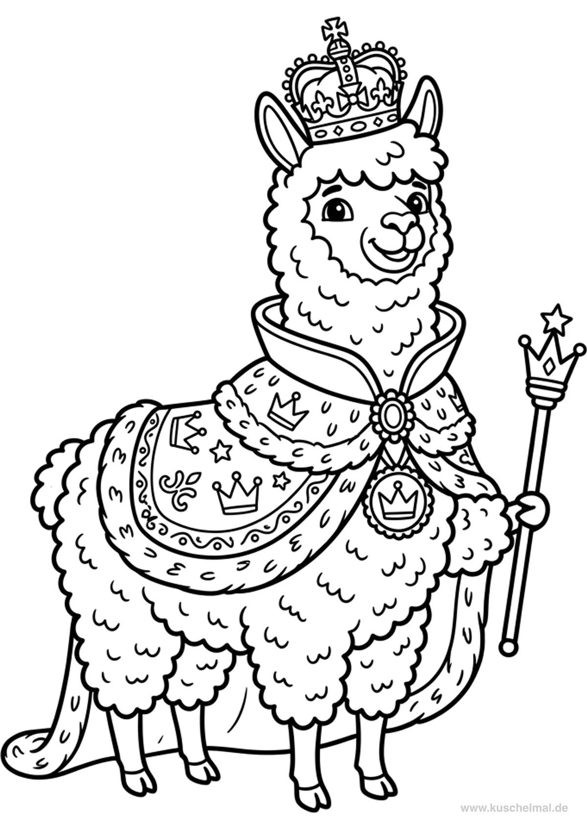Re Alpaca con Corona - Disegno di Alpaca da colorare gratis per bambini da stampare
