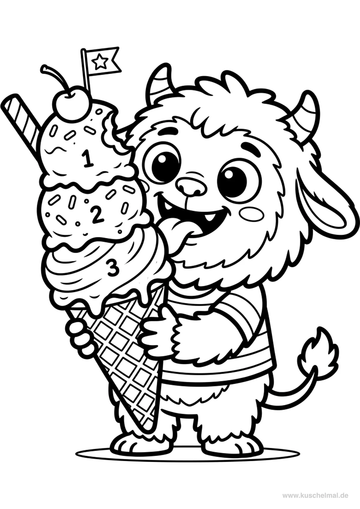 Labubu Mangia il Gelato - Disegno di Labubu da colorare gratis per bambini da stampare