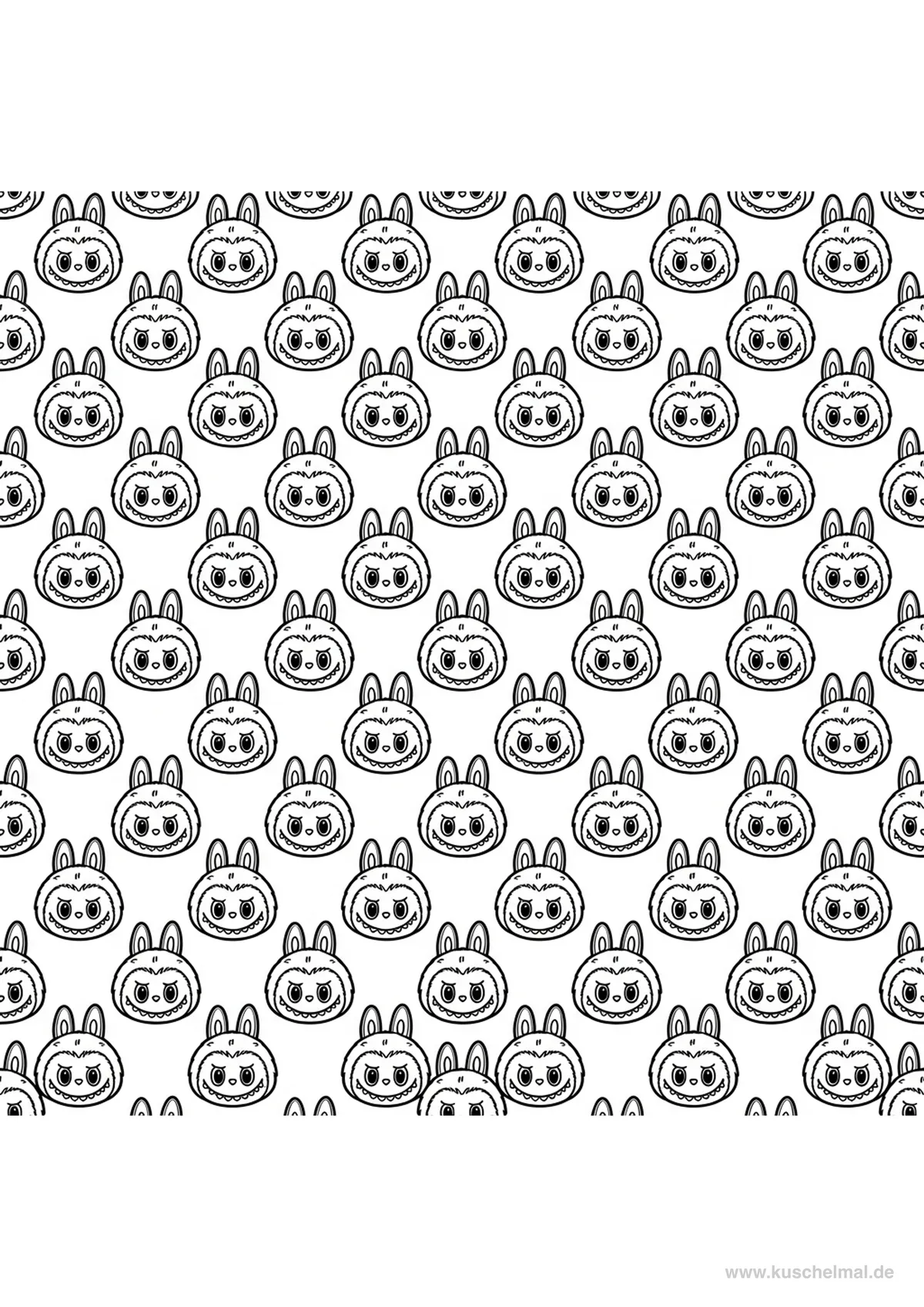 Labubu Kawaii Muster Ausmalbild - Kostenloses Labubu Ausmalbilder Ausmalbild für Kinder zum Ausdrucken