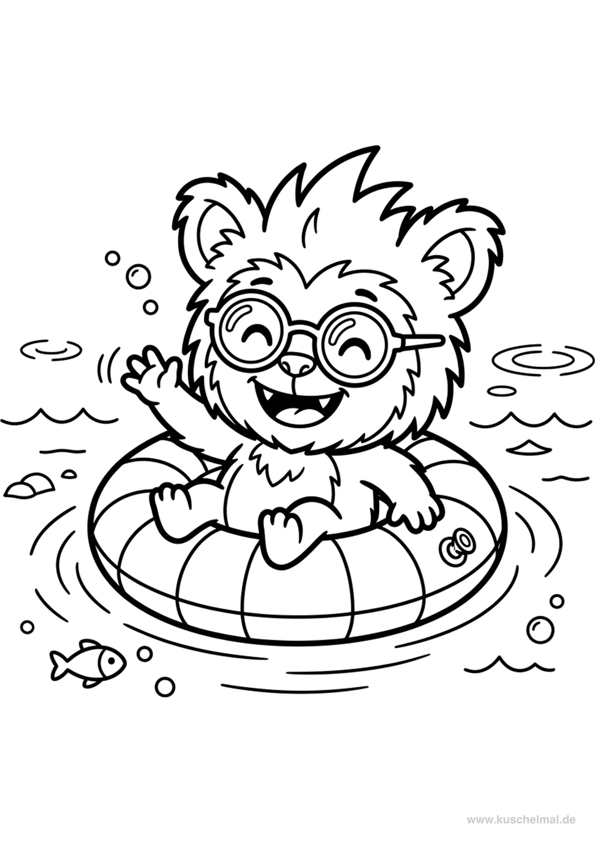 Labubu in Piscina d'Estate - Disegno di Labubu da colorare gratis per bambini da stampare