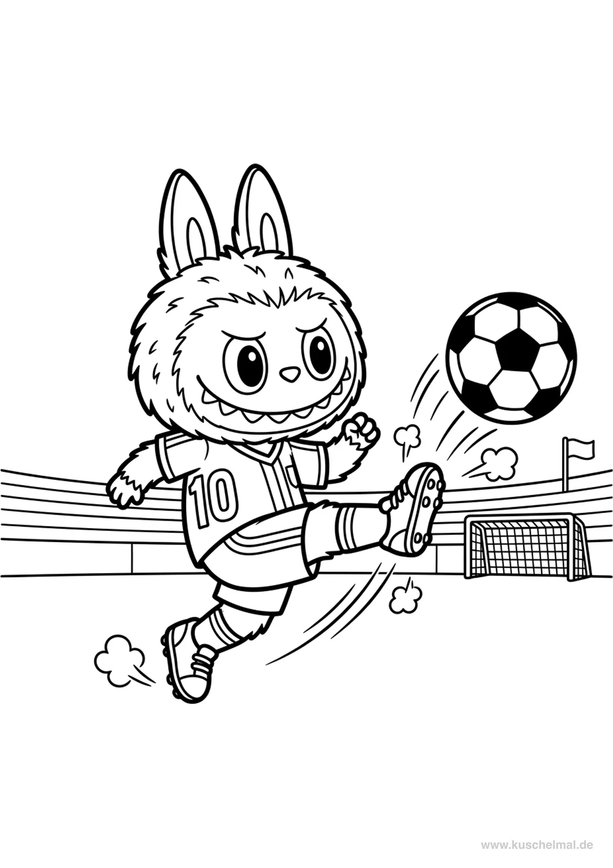 Labubu Gioca a Calcio - Disegno di Labubu da colorare gratis per bambini da stampare