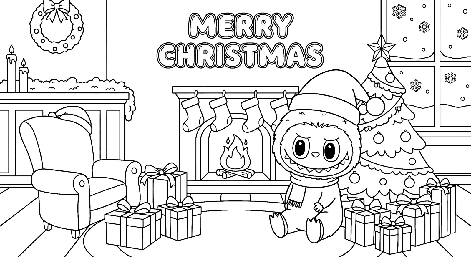 Labubu Weihnachten Ausmalbild - Kostenloses Labubu Ausmalbilder Ausmalbild für Kinder zum Ausdrucken