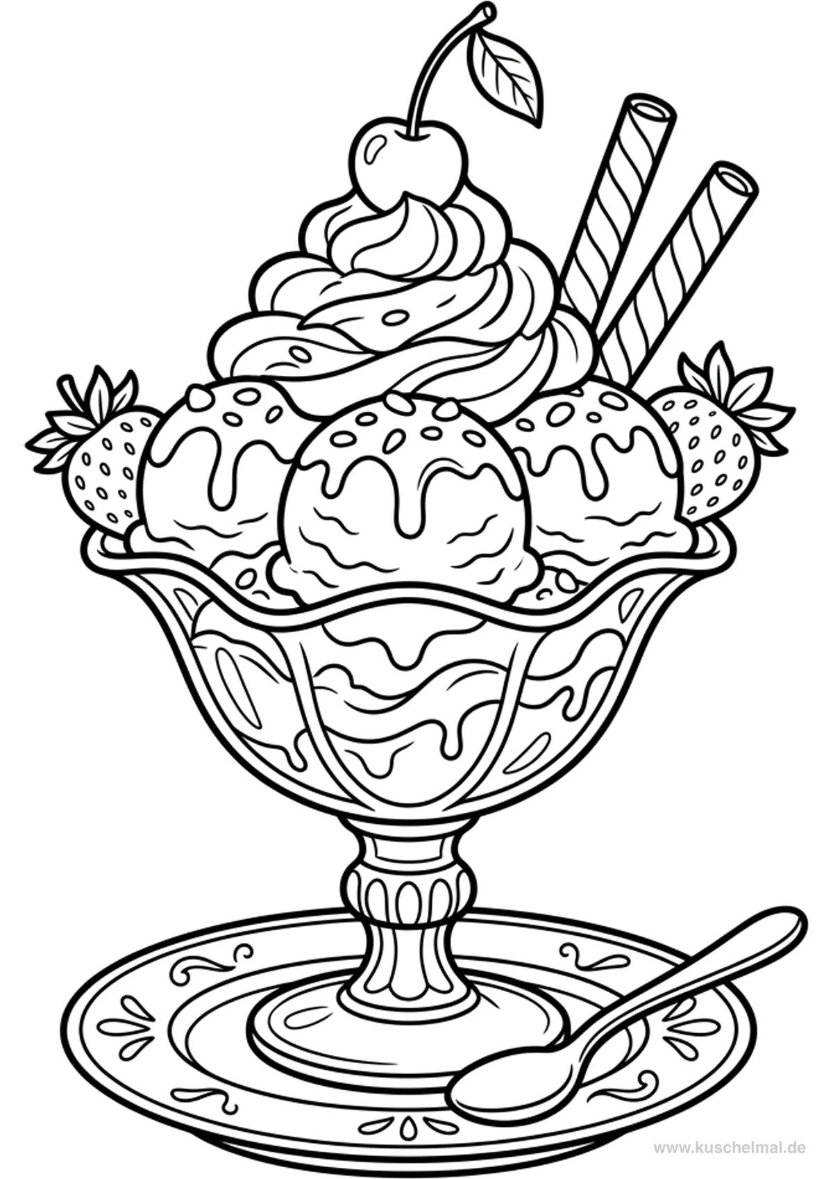 Coppa di Gelato Gustosa - Disegno di Gelato da colorare gratis per bambini da stampare