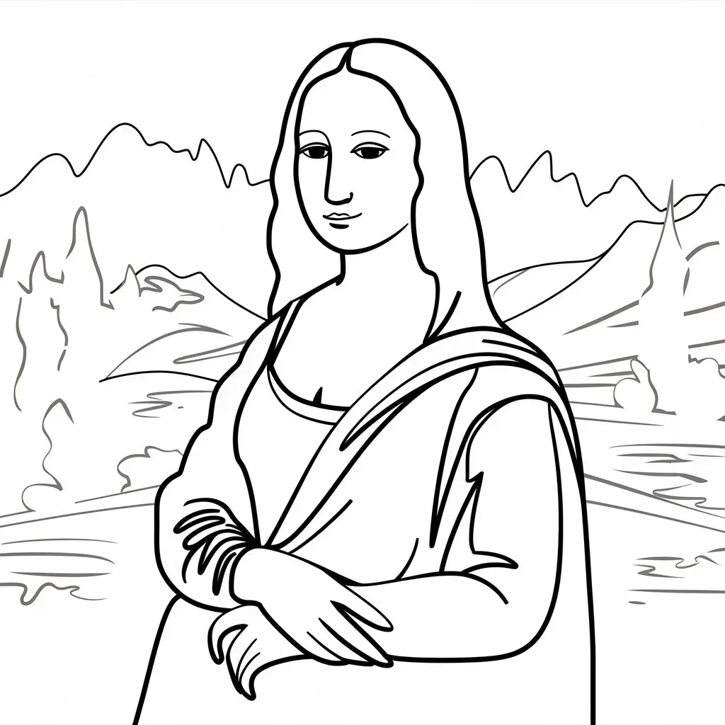 Leonardo Da Vinci Mona Lisa Kinder Ausmalbild - Kostenloses Berühmte Gemälde Ausmalbild für Kinder zum Ausdrucken