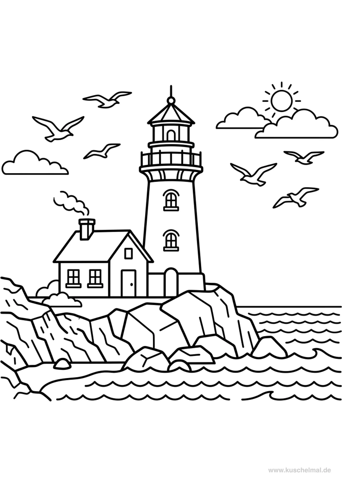 Faro sulla Costa - Disegno di Estate da colorare gratis per bambini da stampare