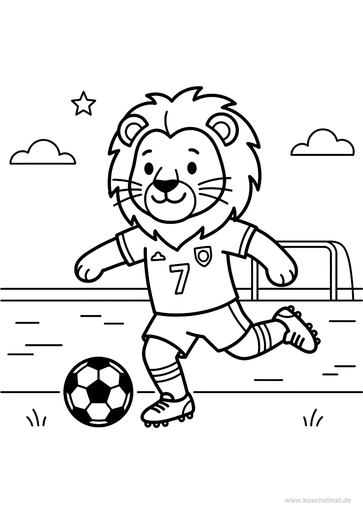 Leone Gioca a Calcio - Disegno di Calcio da colorare gratis per bambini da stampare