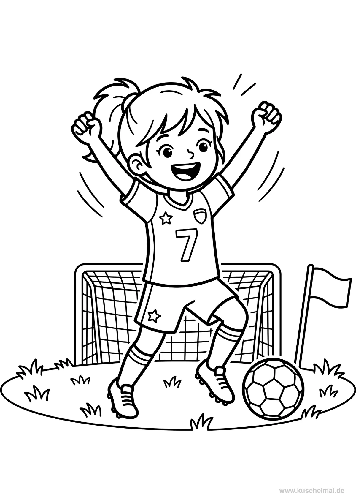 Bambina Esulta per il Gol - Disegno di Calcio da colorare gratis per bambini da stampare