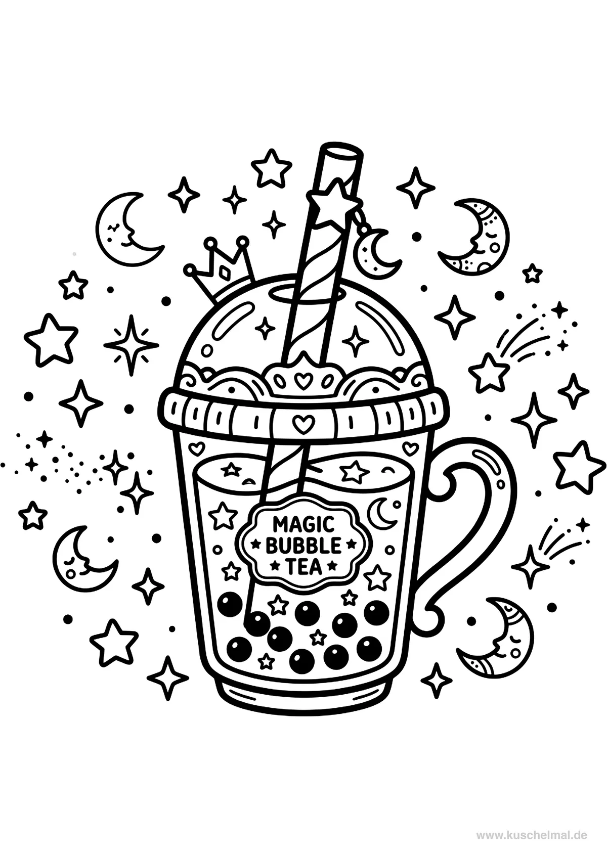 Magischer Fantasy Bubble Tea - Kostenloses Bubble Tea Ausmalbild für Kinder zum Ausdrucken