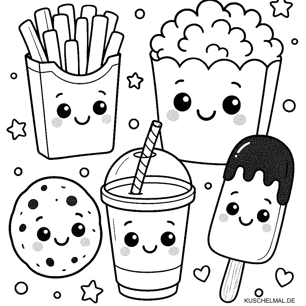Snacks für Kinder Ausmalbild - Kostenloses Süße Malvorlagen Ausmalbild für Kinder zum Ausdrucken und Ausmalen