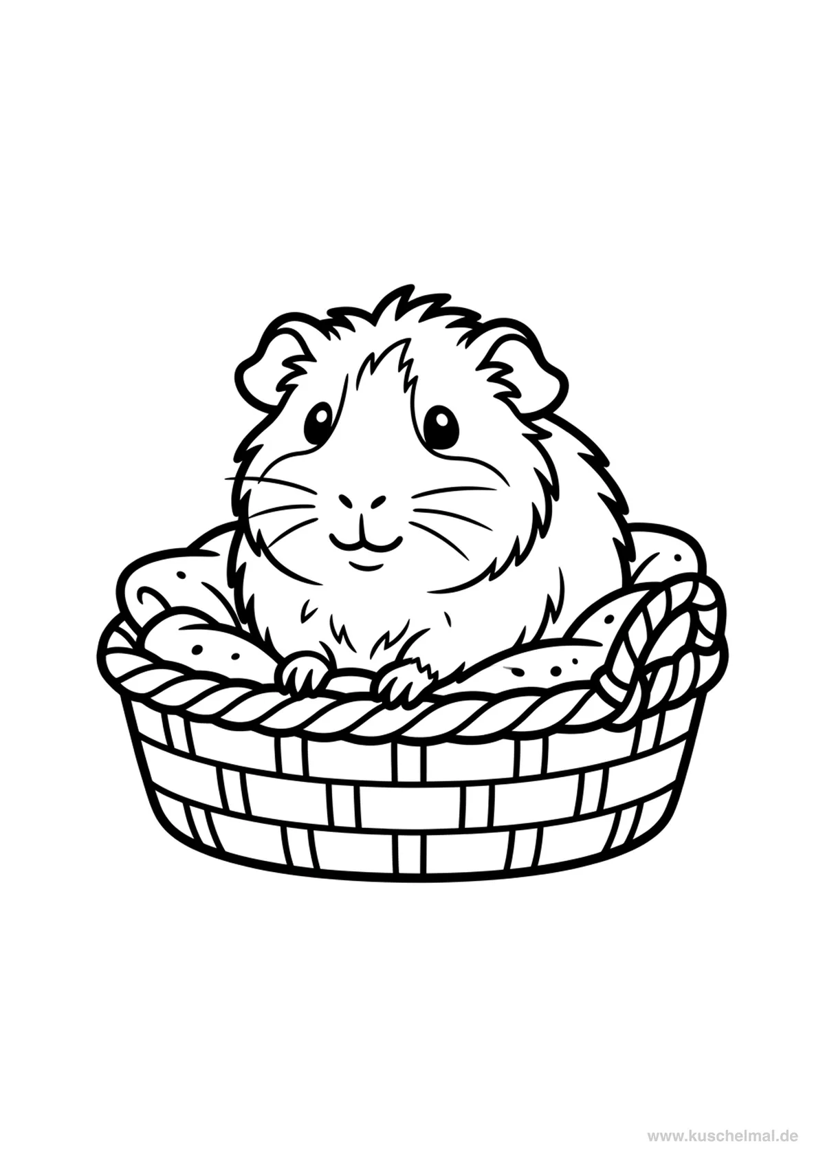 Meerschweinchen im Korb Ausmalbild - Kostenloses Meerschweinchen Ausmalbild für Kinder zum Ausdrucken
