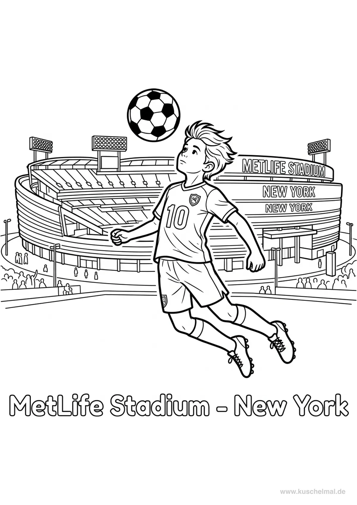 MetLife Stadium New York - Kostenloses WM 2026 Ausmalbild für Kinder zum Ausdrucken